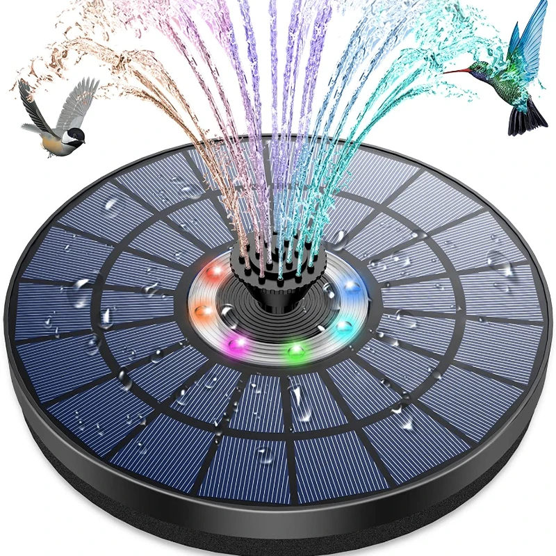 5.5W LED Solar Fountain Pump with Lights, for Bird Bath/Pool DIY Solar Water Fountain with Battery for Outdoor Garden Decoration