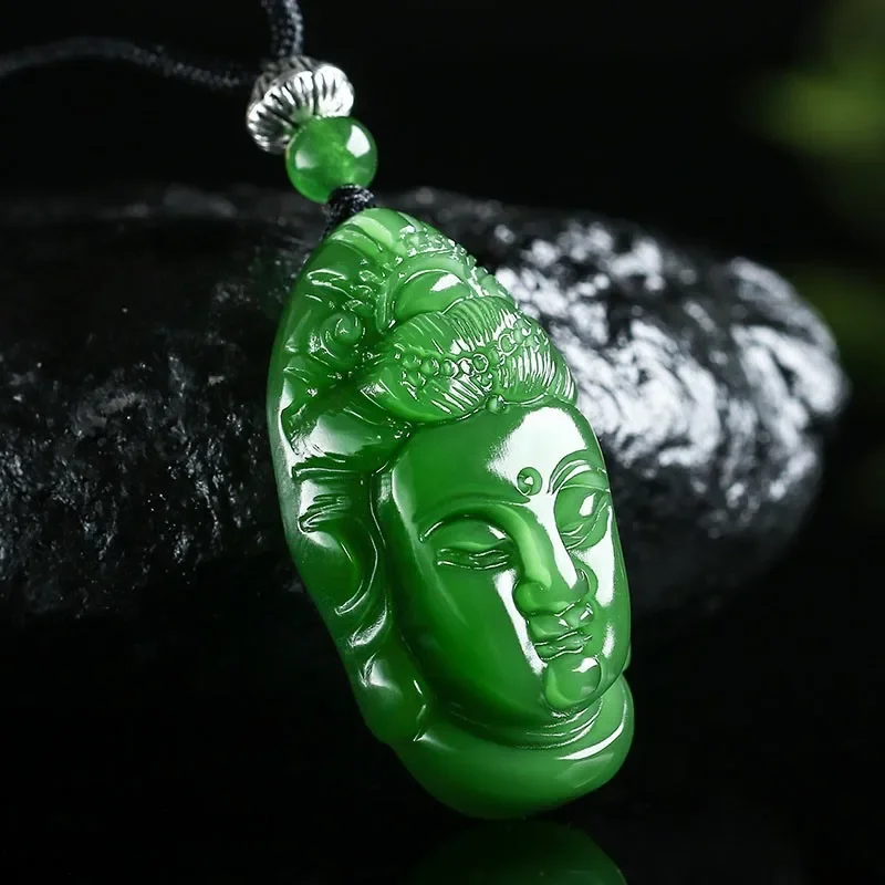 Natural Green Handmade Carved Guanyin Avatar Jade Pendant, Fashionable Boutique Jewelry, Men's and Women's Necklaces