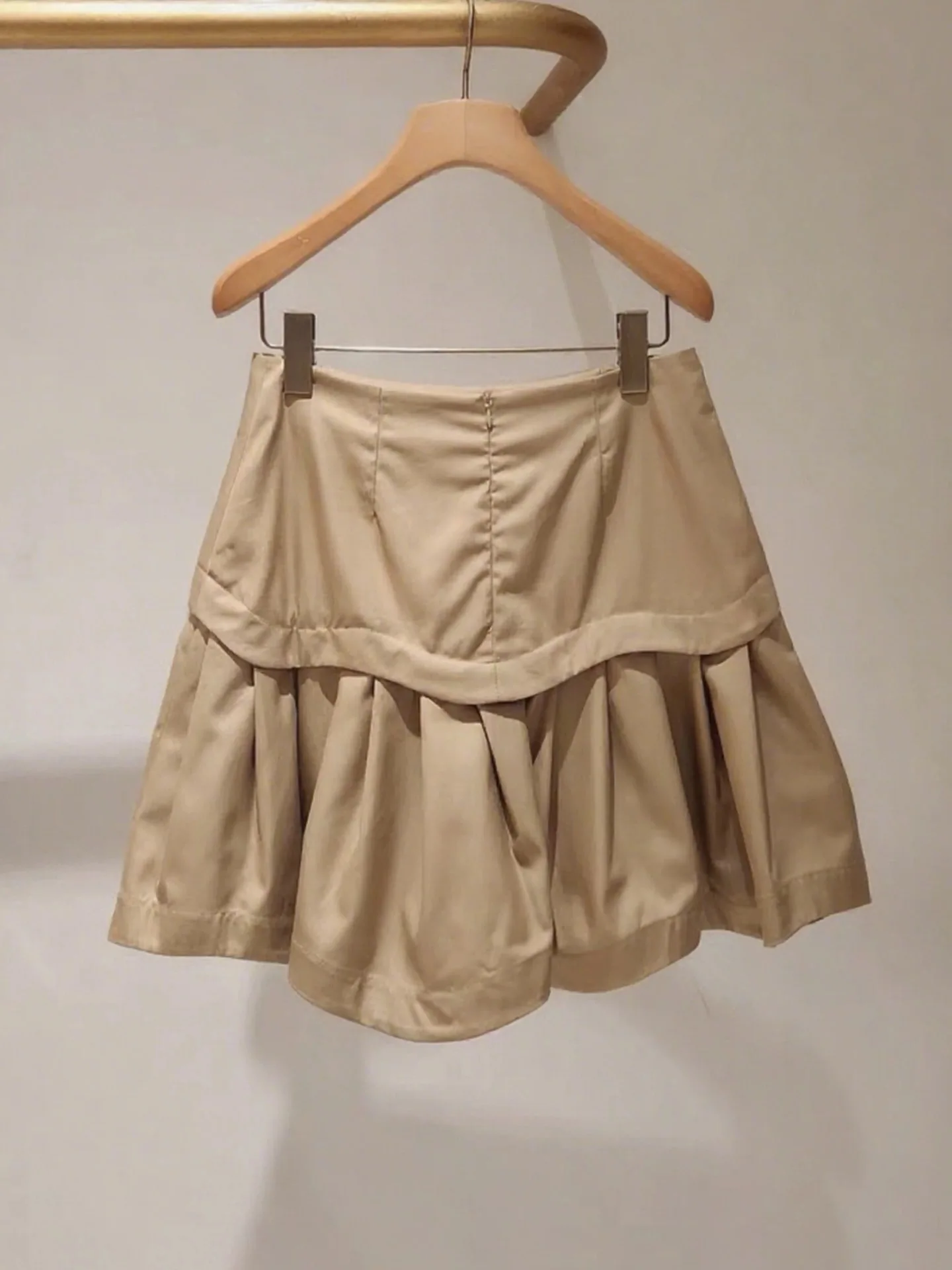 ハイウエストプリーツカーキスカート レディース Aラインレイヤードスカート カジュアルコットンハイウエストゴアードスカート 秋の新作