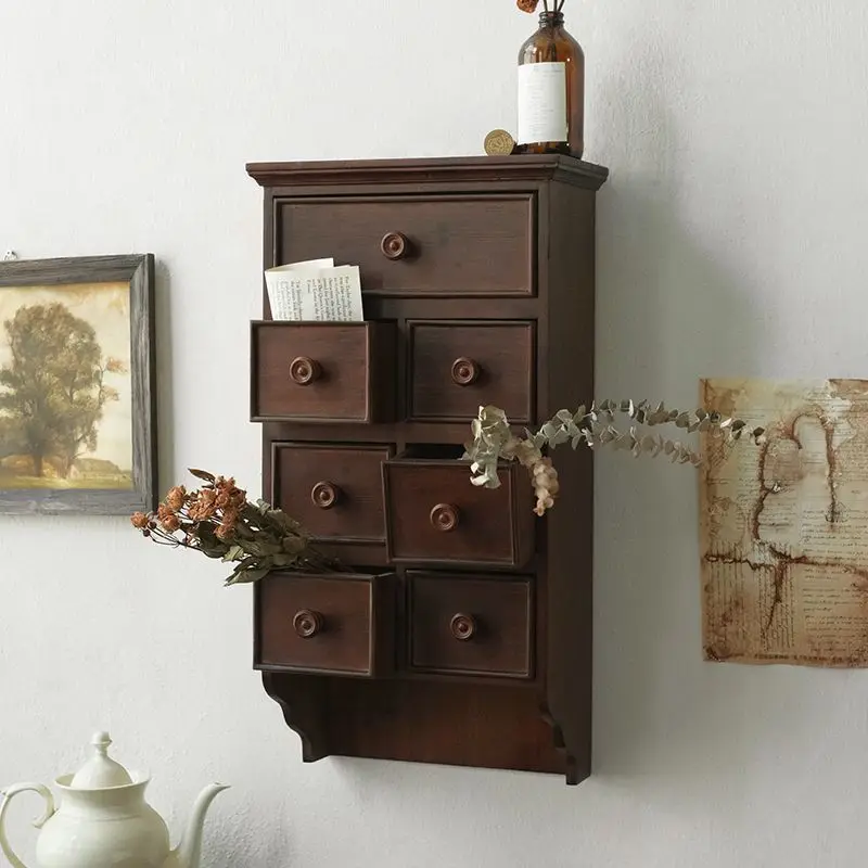 

Retro all-solid wood hanging cabinet, living room entrance cabinet decoration, American storage wall-mounted