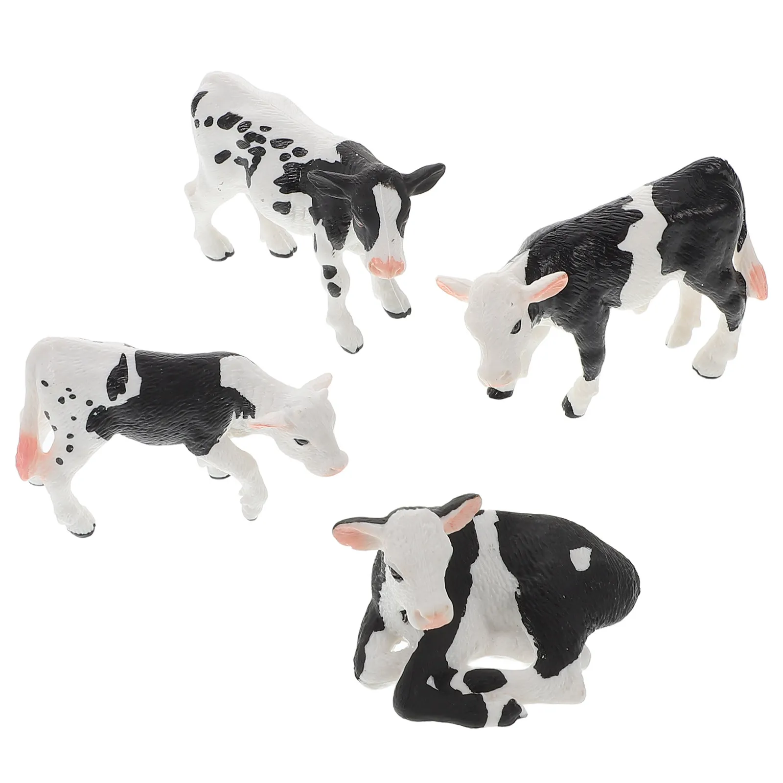 4Pcs Cow and Calf Animal Models Realistic Simulation Educational Farm Figures for Kids Learning Home Decoration Cake Toppers