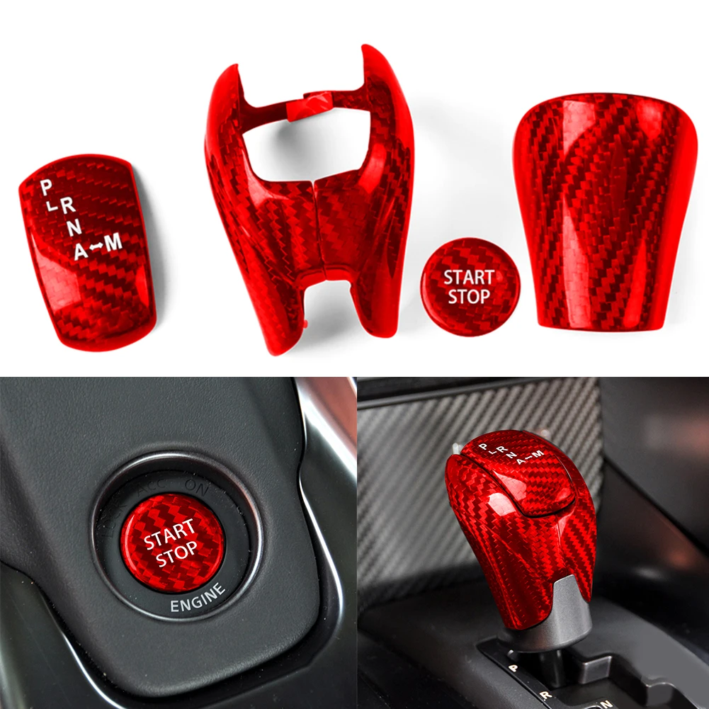 

5PCS Car Gear Shift Knob Engine Button Cover Red Carbon Fiber For NISSAN GTR R35 2008 -2016 Auto Interior Accessories