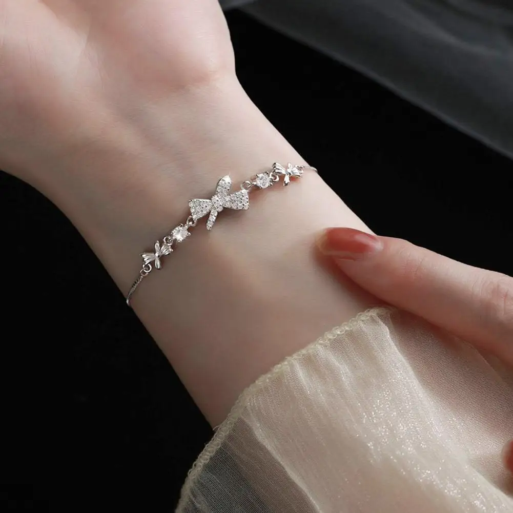 الحلو فراشة حجر الراين سوار للنساء الكورية Bowknot القوس تألق أساور بسيطة الزركون مجوهرات هدايا عيد الميلاد #4