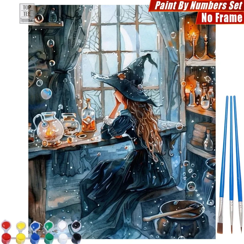 Kit de pintura por números DIY Witch Bubbles Room - Librerías, pociones, regalo del Día de Muertos para esposo