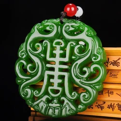 Natural Green Jade Dragon Pendant Beads Necklace Charm Jadeite Jewelry Double-sided Hollow Carved Amulet Gifts for Her Men