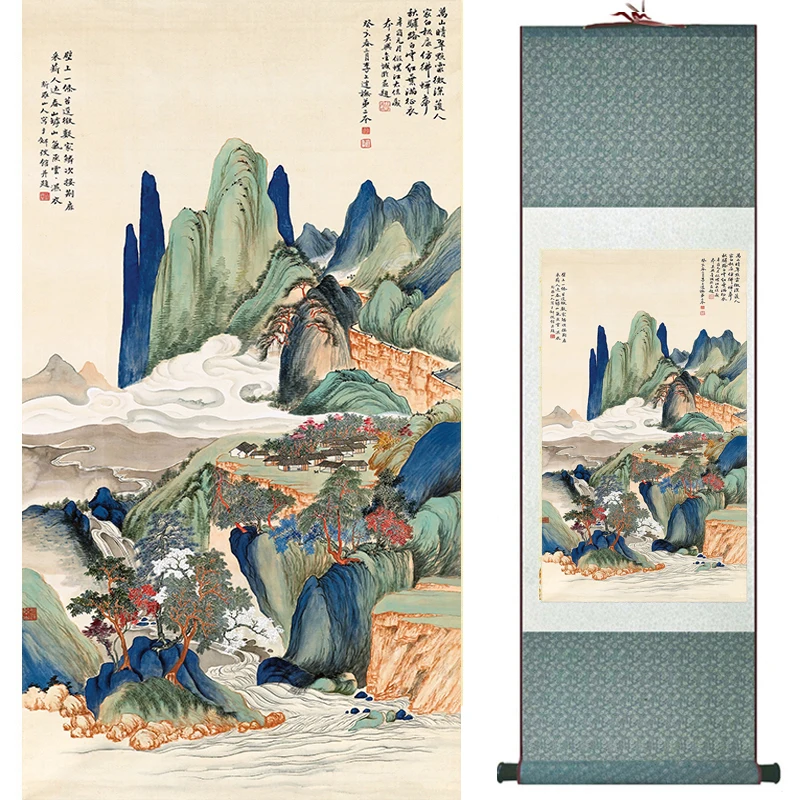 landscape  painting  Home Office Decoration Chinese scroll painting Mountains and river  painting 19050901