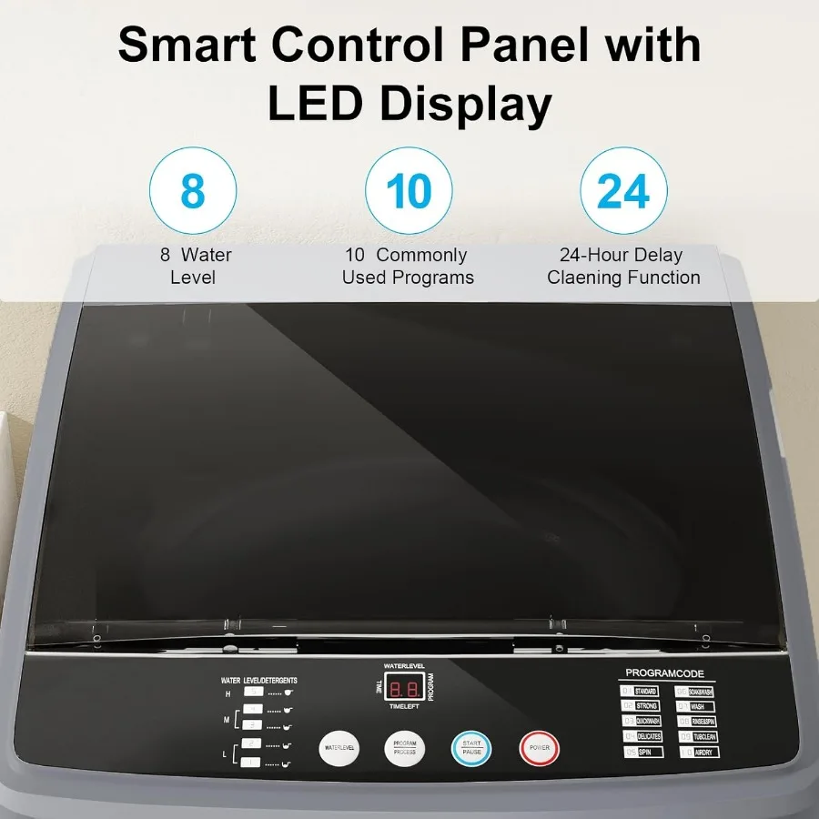 21lbs FullAutomatic Washing Machine with 2.5 Cu Ft Capacity Portable Washer Featuring Drain Pump 10 Wash Programs and 8 Water L