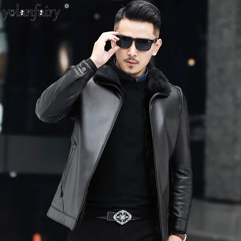 New Genuine Leather and Fur Jacket Men 2023 Winter Mink Inner Men\'s Winter Sheepskin Mink Natural Fur Coat Куртка Мужская Зимняя