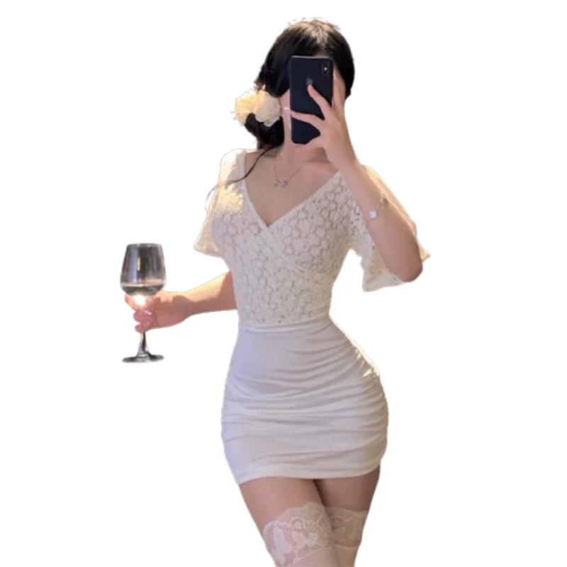 Uniforme de Cosplay de secrétaire Sexy en dentelle Ol, jupe portefeuille aux hanches, robe coupe basse pour filles et femmes, Costume de nuit de Passion, nouvelle collection