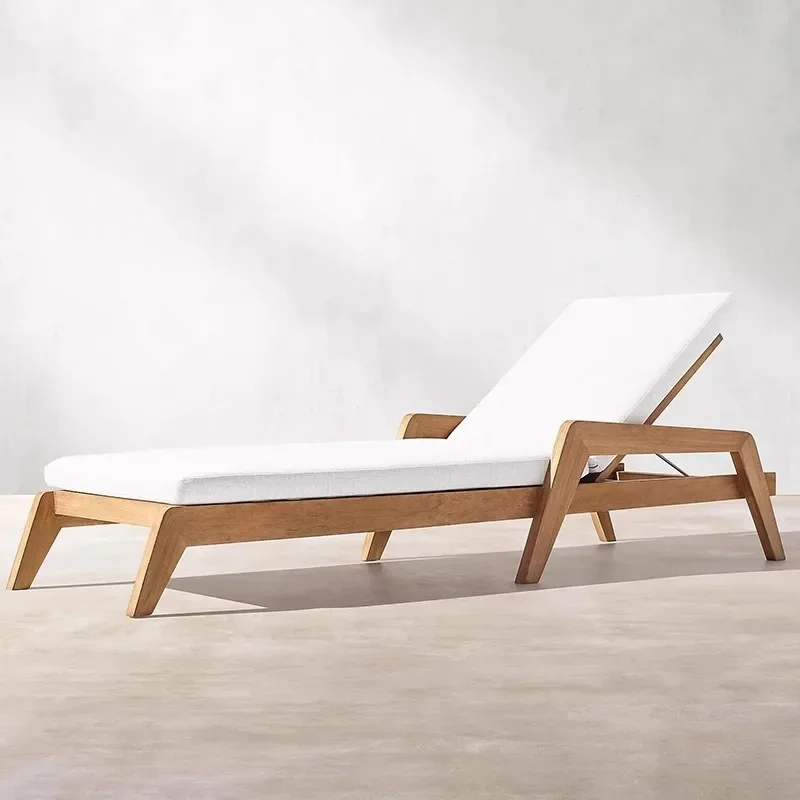 Lounge bed, pool lounger, solid wood, teak lounge beach chair, hotel outdoor open-air adjustable backrest lounge chair