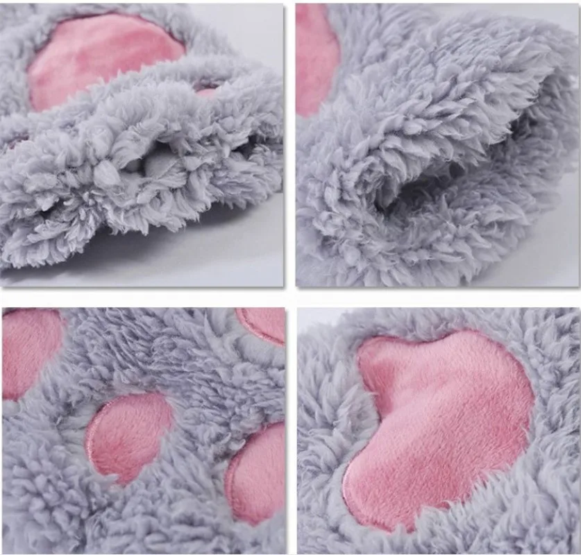 New Cute Fluffy Cat Paw Fingerless Gloves Winter Warm Plush Mitten Women Cartoon Kawaii Cat Claw Soft Thermal Half Finger Gloves