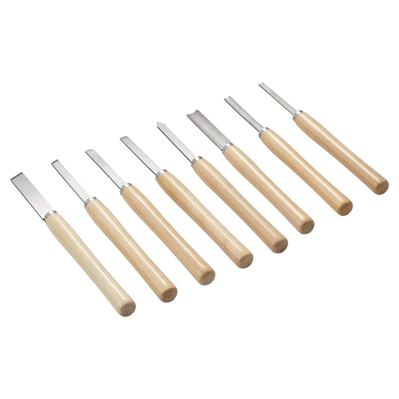ABJI-pour le travail du bois pour tour à bois ciseau Set-8PCS outils de lame en acier au carbone comprenant biais, Gouge, pointe de lance
