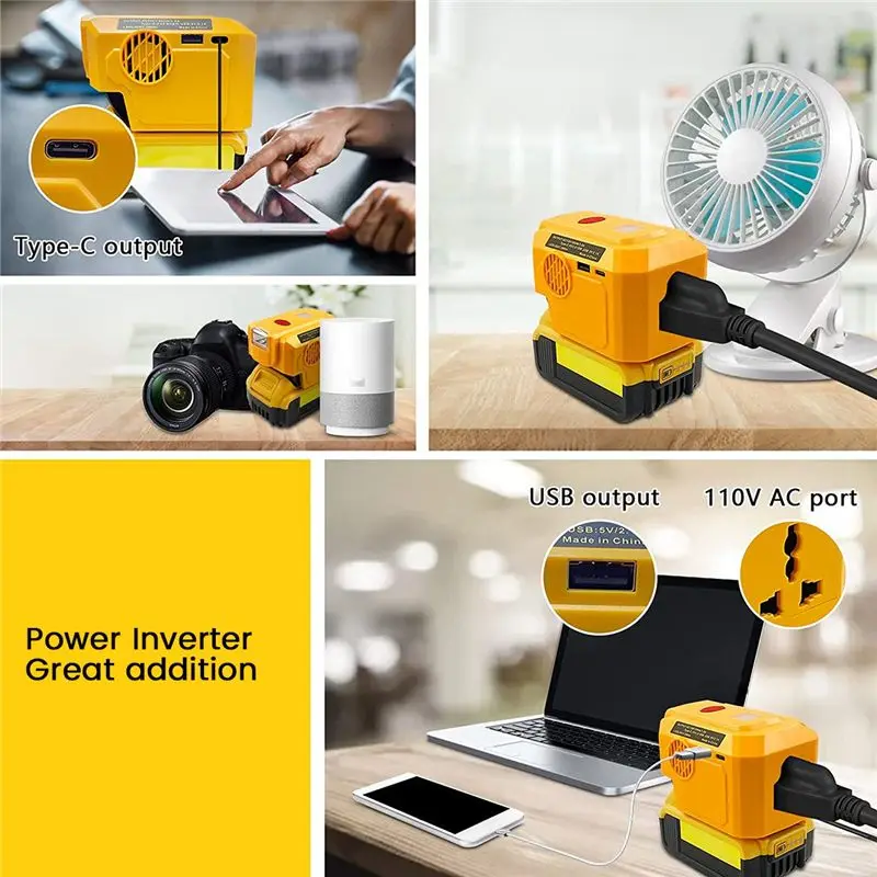 (ABGQ) 200W Power Supply Inverter for Dewalt 18V 20V Lithium Battery, DC 20V To AC 120V Modifined Sine Wave Power Inverter