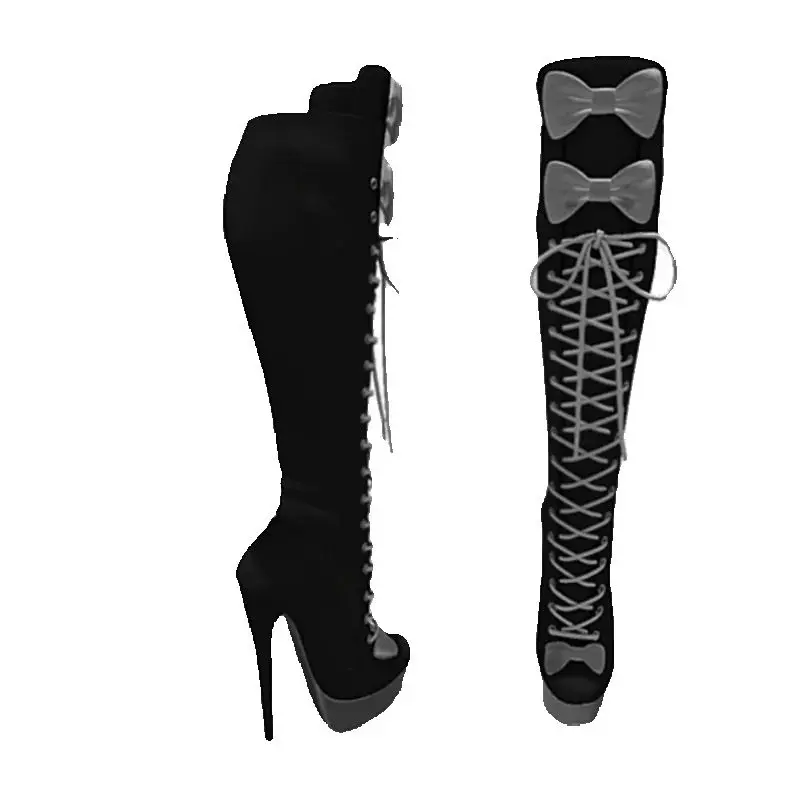 Roze Lace Up Boog Knoop Platform Laarzen Dunne Hoge Hak Ronde Neus Mode Sexy 2025, Winter Big Size Vrouw Schoenen Zapatillas Mujer - afbeelding 2