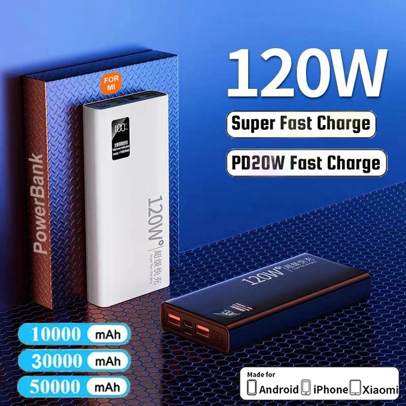 Xiaomi Original 120W Powerbank 50000mAh Batterie De Rechange Externe Portable Chargeur Charge Rapide Pour iPhone Samsung Affichage Numérique Power Bank
