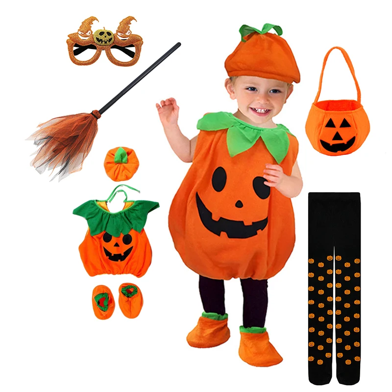 Disfraz de Calabaza Naranja para Bebé, Conjunto Completo con Gorro y Cubre Pies para Halloween, Carnaval, Fiesta de Cumpleaños, Actuaciones y Disfraces