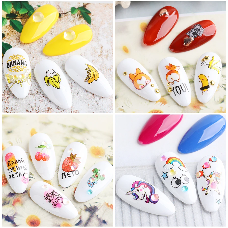 1pcs Paintings Maiden Nail Stickers Figure Sculpture Sexy Lips Nails Sliders Paper Avocado Cartoon Manicure Foils BESTZCS034-049