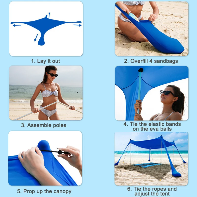 3M Campingzelt, winddicht, Pop-Up-Markise, für den Außenbereich, Strand, Sonnenschutz, UV, ultraleicht, Strandüberdachung, Zelte für Camping, Angeln, Picknicks – Detail 5