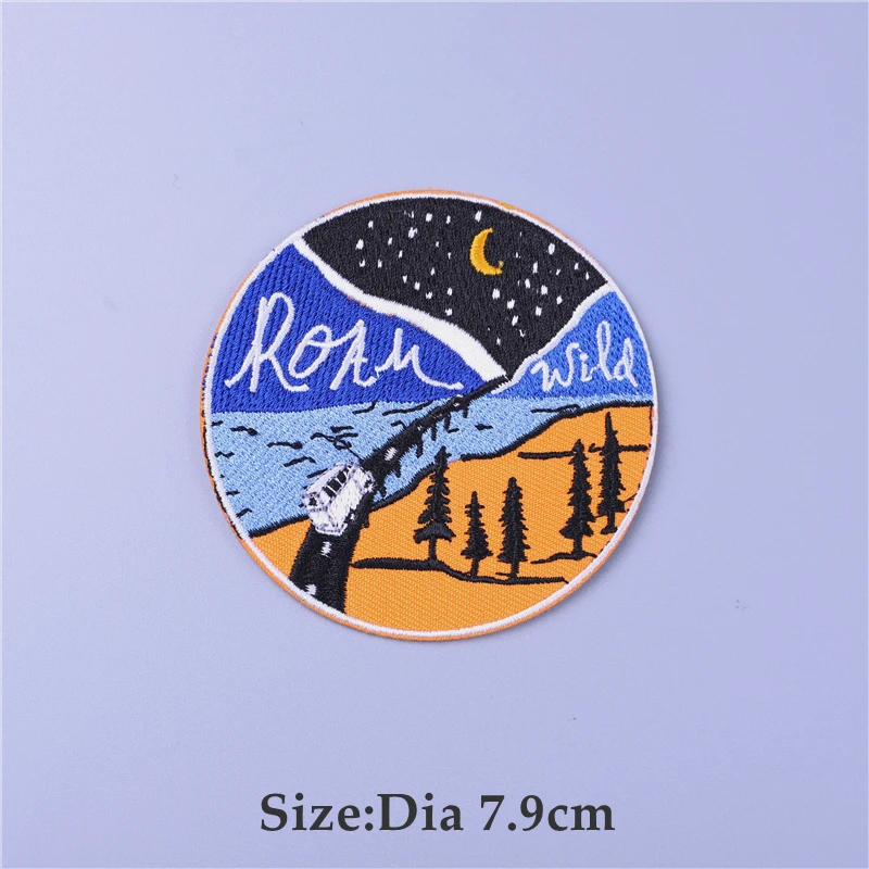 Outdoor Adventure Mountain Patches for Clothing Thermoadhesive Camping Travel Iron on Patch Fusible Embroidered Landscape Patch