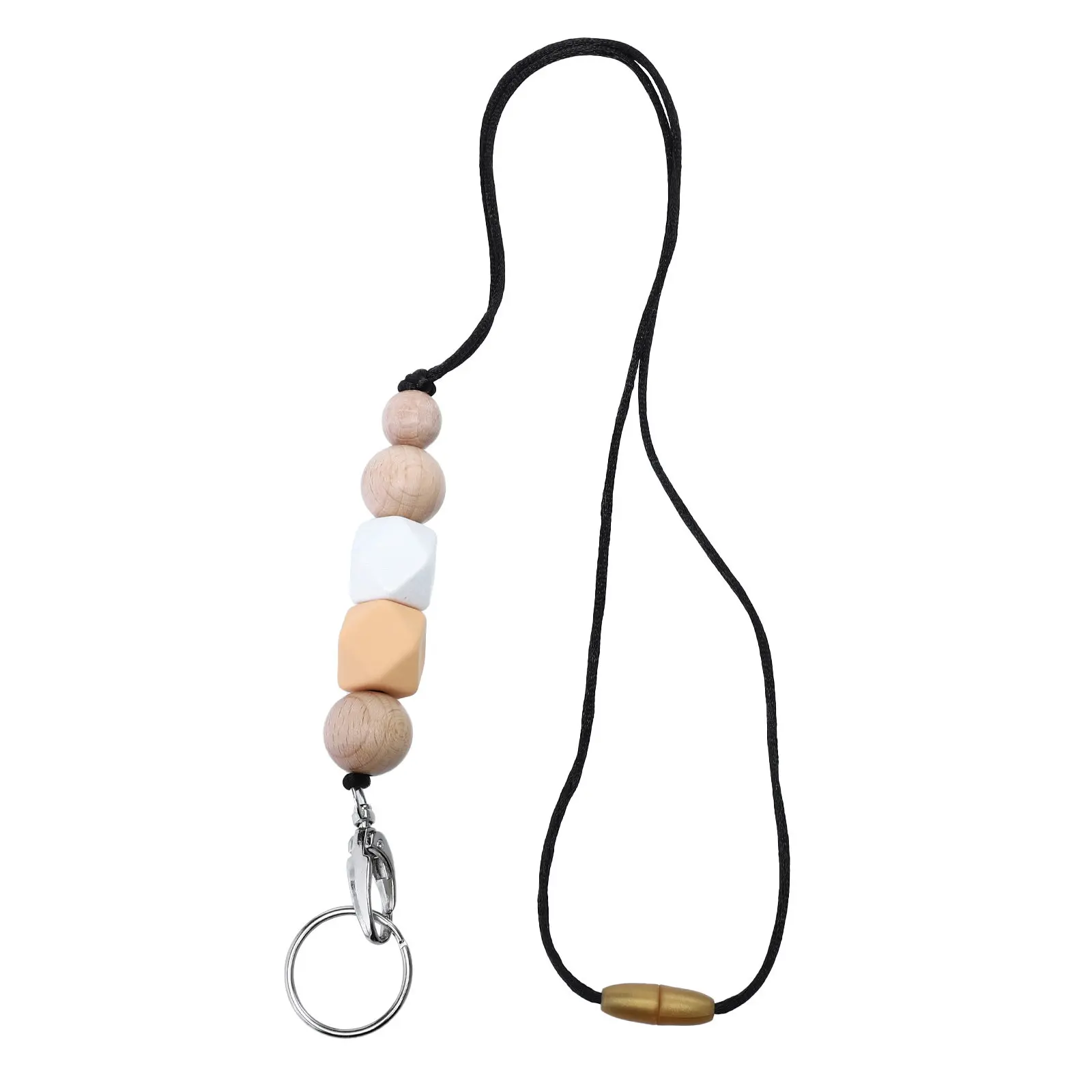 Wood Bead ID Card Holder Lanyard for Women – Quick-Access Badge Necklace for School, Office & Hospital