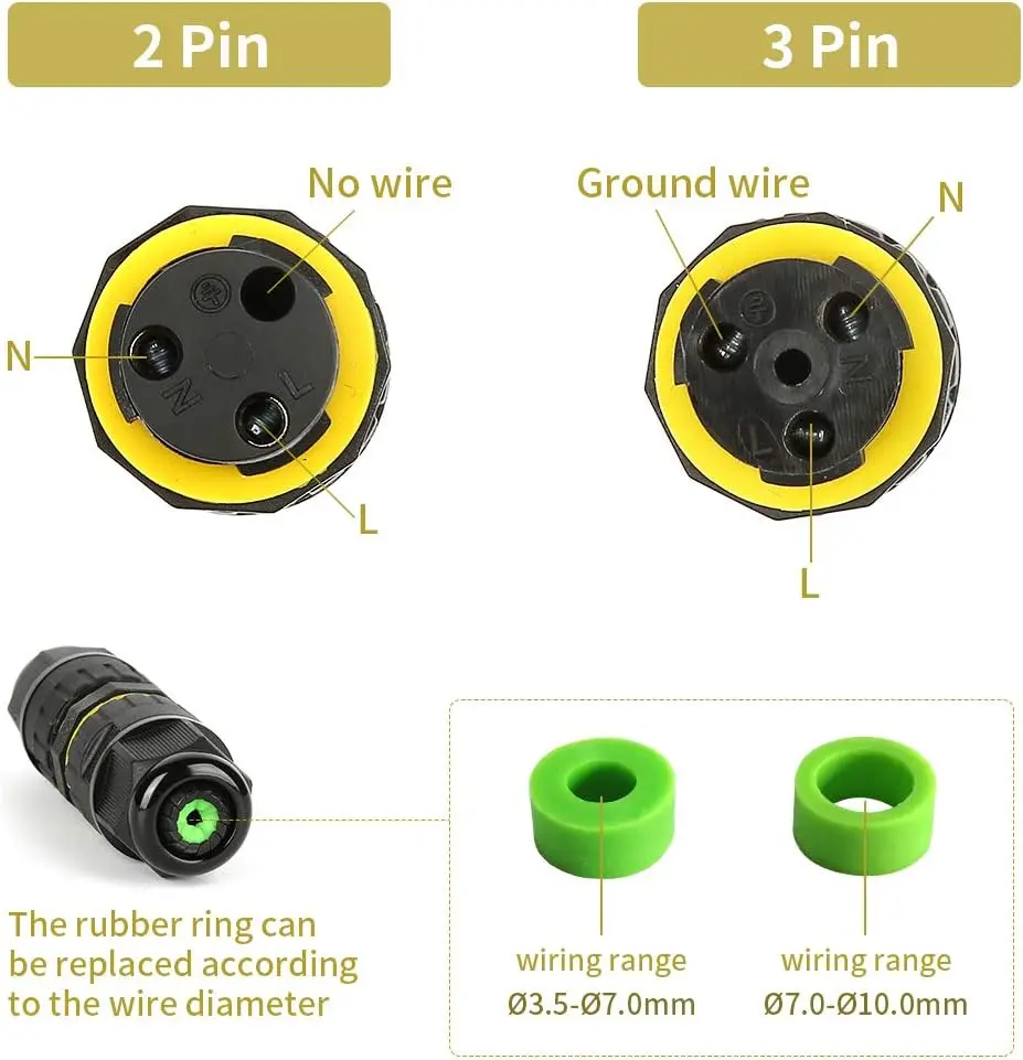 M16 2PIN 3PIN IP68 صندوق وصلات مقاوم للماء في الهواء الطلق 2 طريقة سلك كابل كهربائي موصل خط حماية لملحقات الأسلاك #4