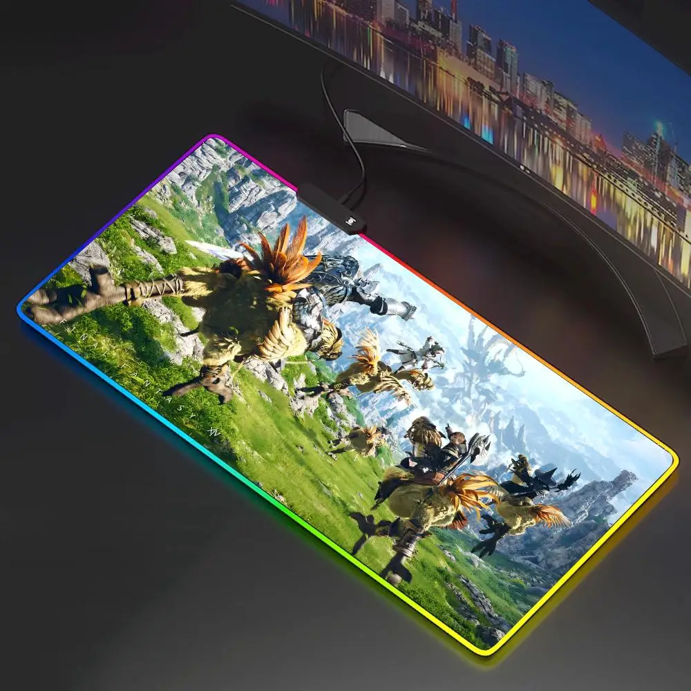 F-Final F-Fantasy XIV Mouse Pad Mouse valorant Pad With Backlight Deskmat Anime Mousepad Gamer Desk Computer Mouse Pad