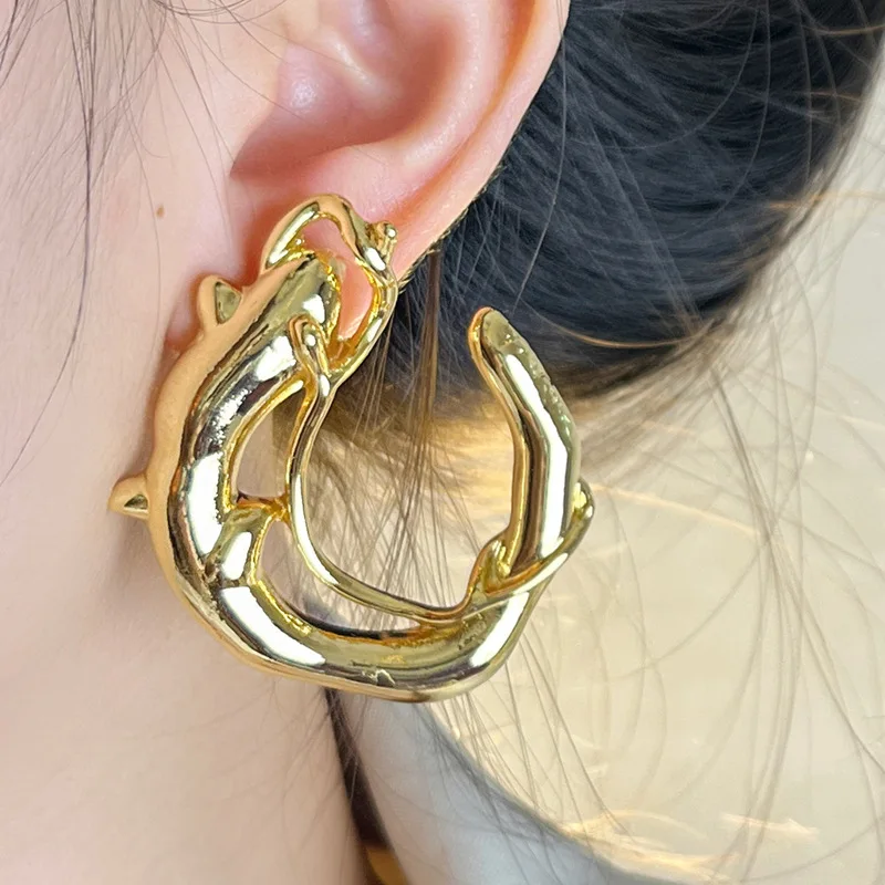 

European and American unique exaggerated koi shape circle earrings for women