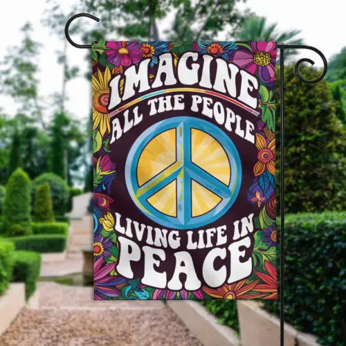 Imagine All The People Living Life In Peace Flag, Hippie Peace Hippie Soul Flag