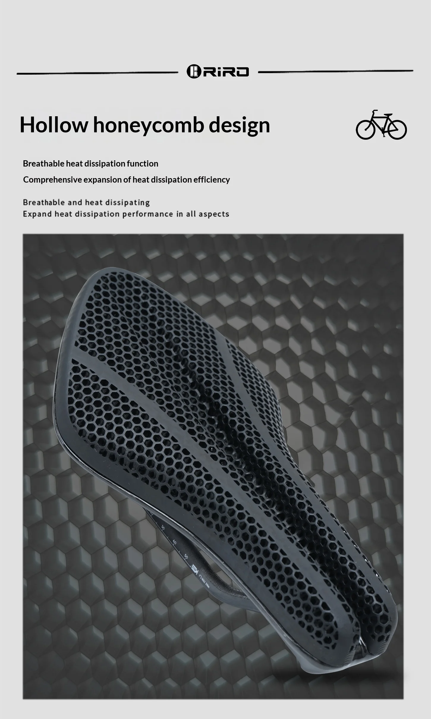 RIRO Carbonfaser 3D-gedruckter Fahrradsattel, hohl, TT Triathlon Fahrradsitz, ultraleicht, Carbon-Schienen, ergonomisch, atmungsaktiv, Rennradteile – Detail 7