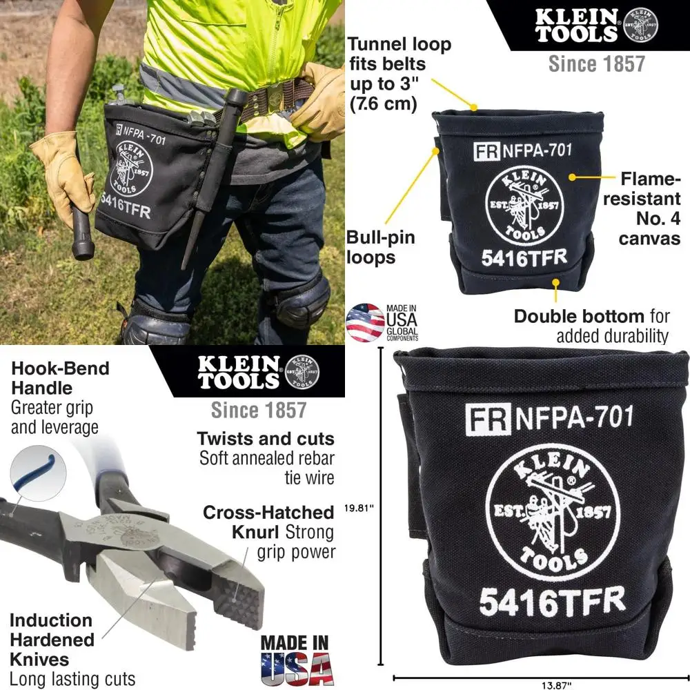 

American-Made 3-Piece Pliers Set with Ironworker's Cutters, Heavy-Duty Side Cutters, and Flame-Resistant Canvas Bag