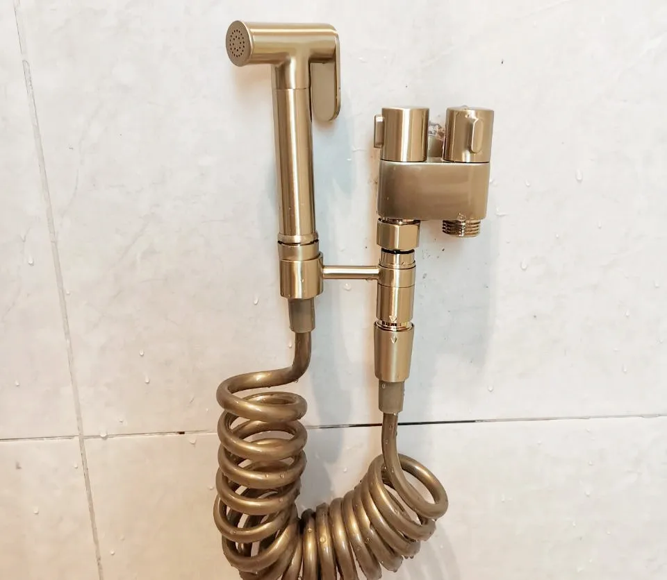 Imagem -04 - Cinza Bidé Pulverizador wc Armário de Bronze Frio Maneiras Válvula de Alta Pressão Latão Pulverizador Conector de Bronze 3m Mangueira Pvc Preto ou