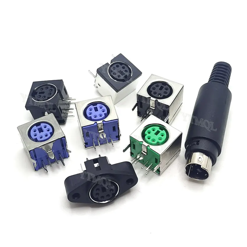 Ps2-キーボードソケットPS-2,6ピン,オス,メス,ジャック,pcb,ps2,グリーン,パープル,ブラック,マウス,ソケットps2
