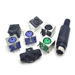 Conector do soquete do teclado PS2, soquete preto do mouse, PS2 6 pinos, soquete masculino e feminino, PCB, no PS2 6 P, verde, roxo