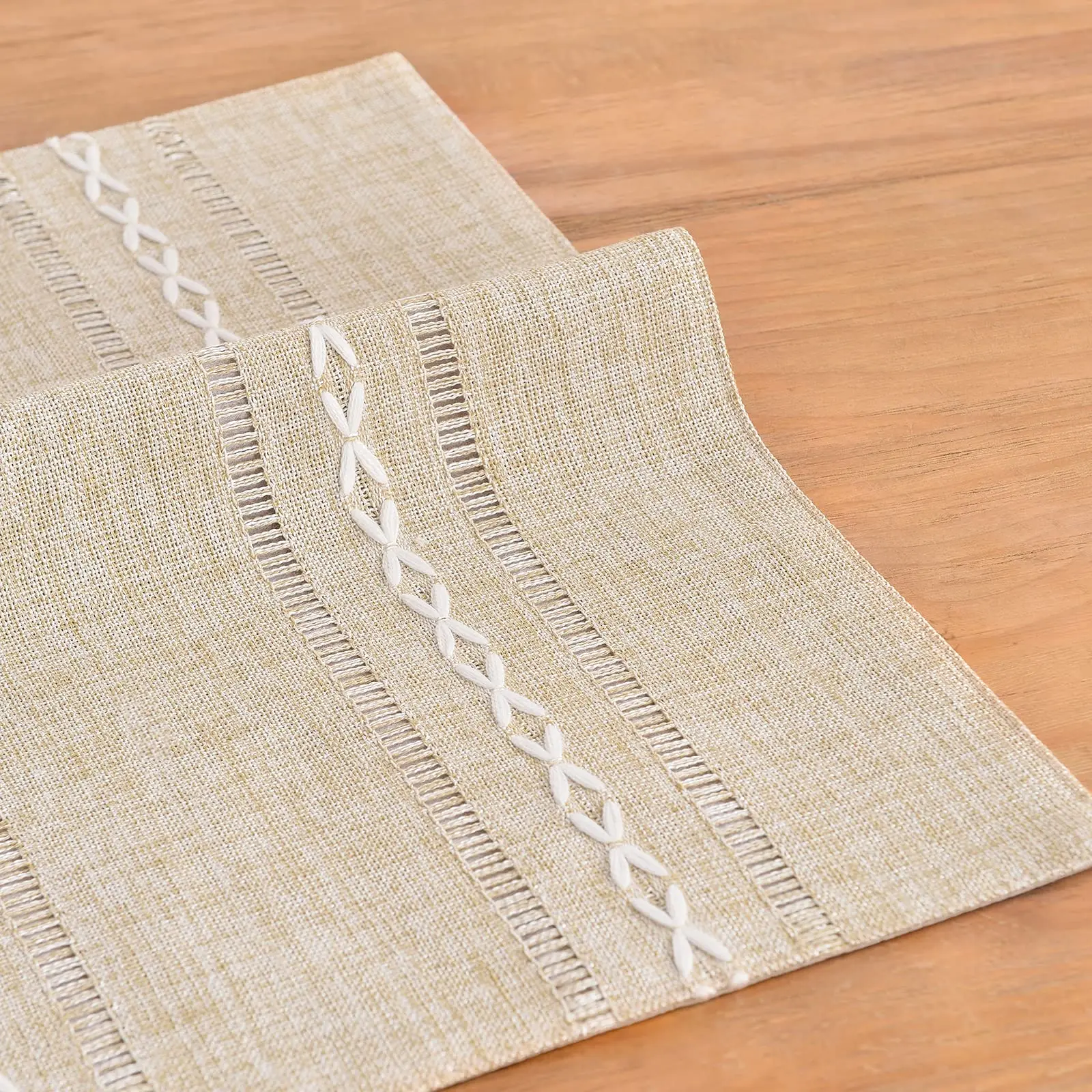 Cotton Linen Placemats, Rustic Hemstitch Place Mats for Kitchen Table, Heat Resistant, 12x20 Inch, Set of 4