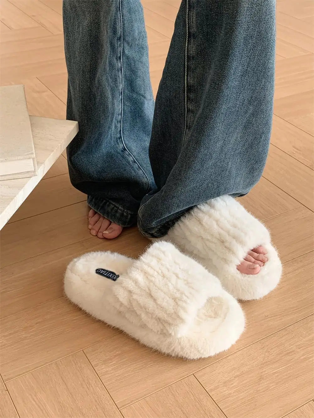 Simple Hairy Slippers For Women 2024 Autumn And Winter Home Slippers Fur Cotton Slippers Fashionable For Outdoor Wear