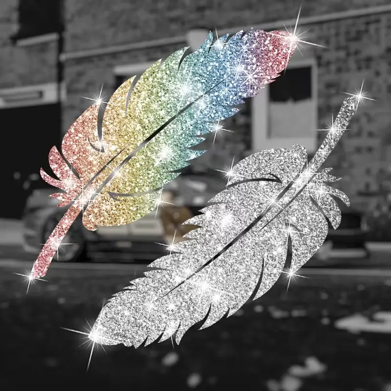 2 Sparkling Feather Car Decals - Vibrant, Glittering Bling Design,  - Perfect for Cars, Trucks, SUVs - Adds a Touch of Charm