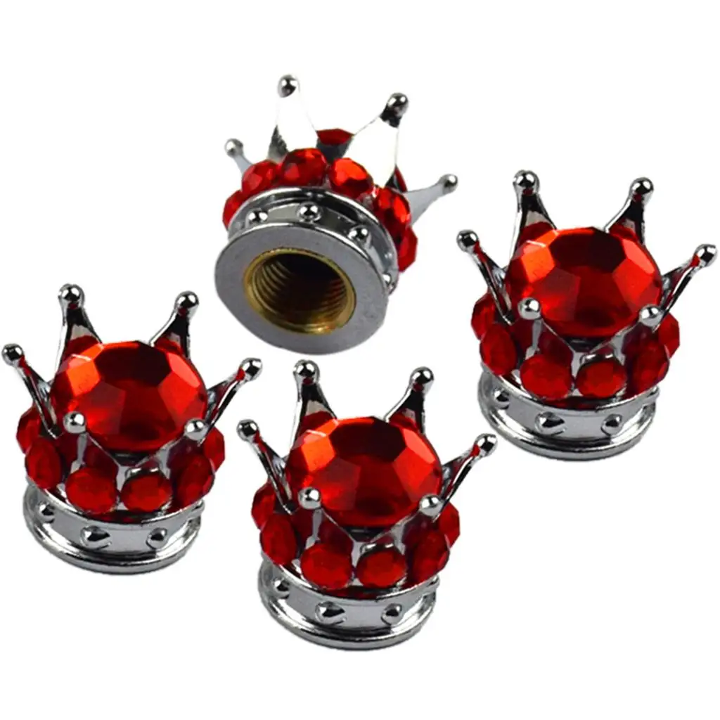 4x Wheel Tire Valve Caps Cover Silver Crown Red Bling Diamond Tyre Stem Dust Valve Caps Truck Car Motorcycle Air Cover