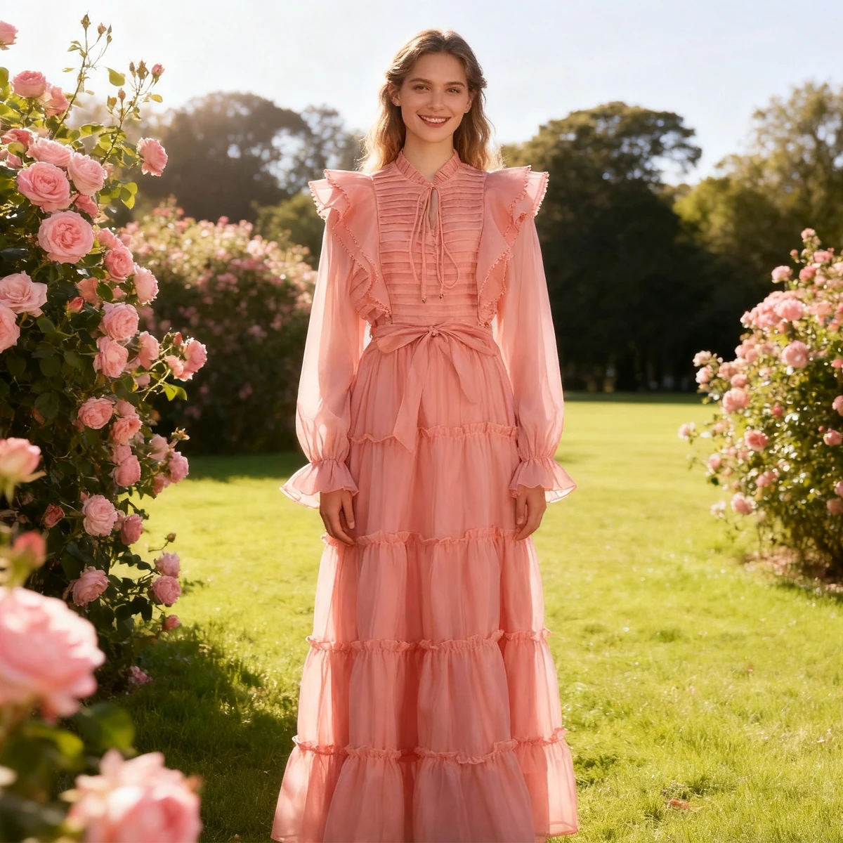 Ele Lange Chiffon Plissee Design Spleißen Spitze Dr. Sechs Farben Damen Faion Frühling Herbst Winter Lange Sve Ball...