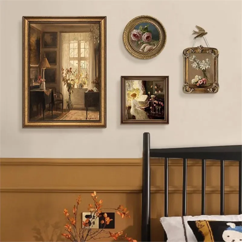 American Retro Oil Painting for Living Room Wall Decor French Style Art Print Background Mural Home Decoration Hanging