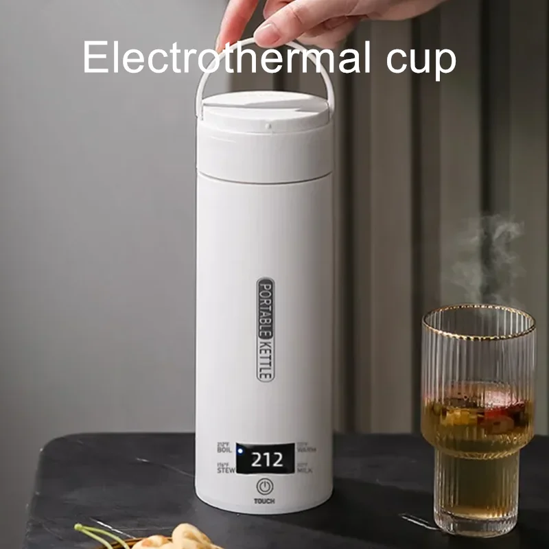 

500ML Electric Kettles Portable Tea Coffee Kettle Travel Boil Water Thermal Cup Anti-Scald Water Bottle English Menu