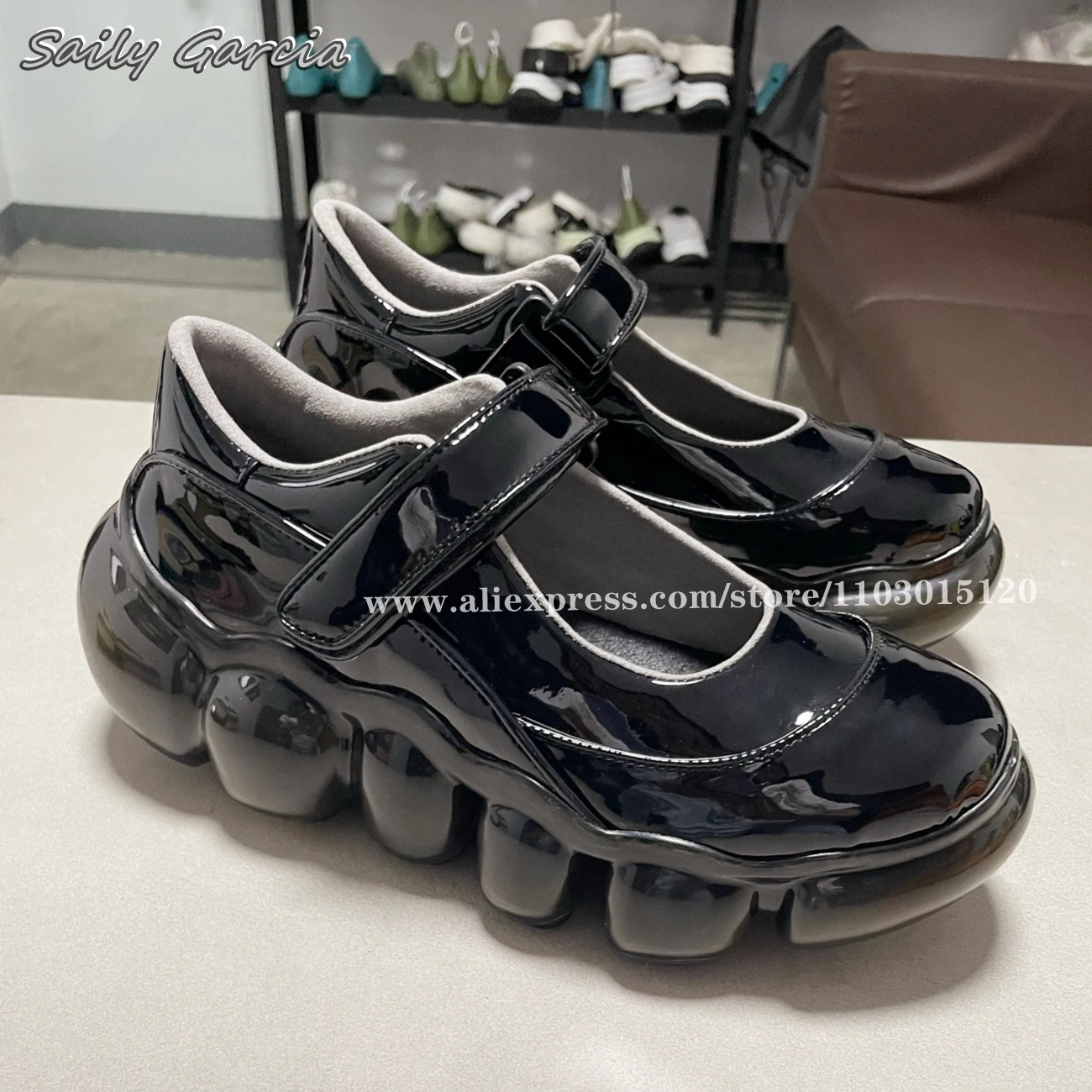 Patent Leather Air Cushion Hook&Loop Shallow Sneakers 2024 Summer New Y2K Height Increasing Shoes Mary Jane Casual Women Shoes