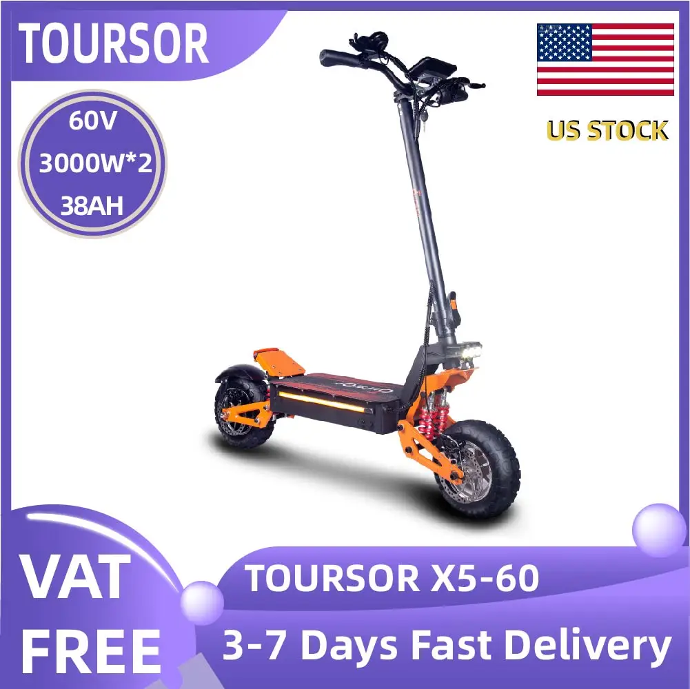 

TOURSOR X5 adult electric scooter 3000W*2 motor 60V 38AH Folding electric scooter 11-inch tires Urban road electric scooter