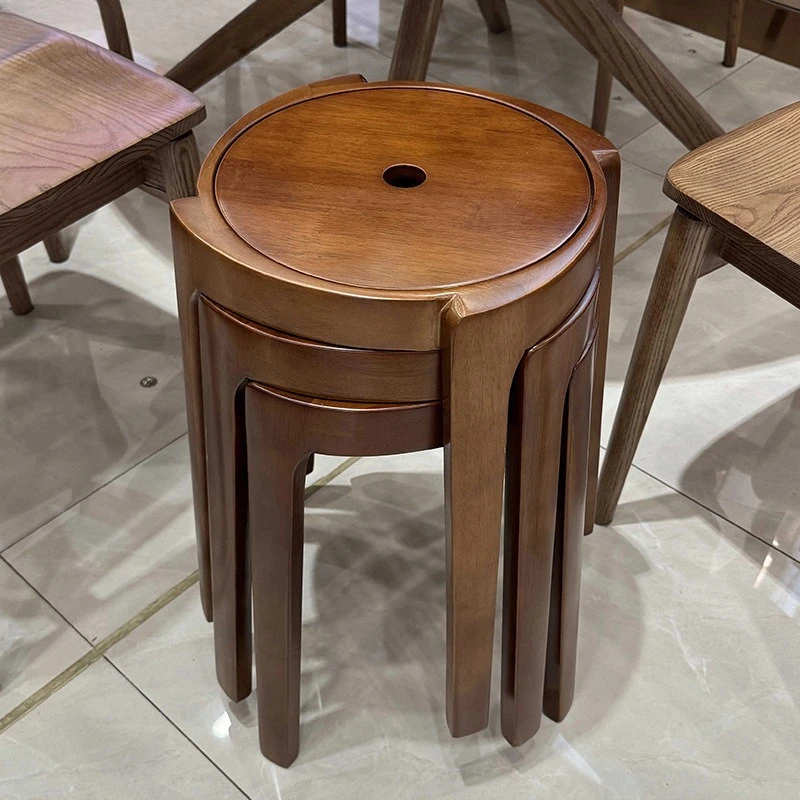 Pure solid wood stool household stackable modern simple round windmill