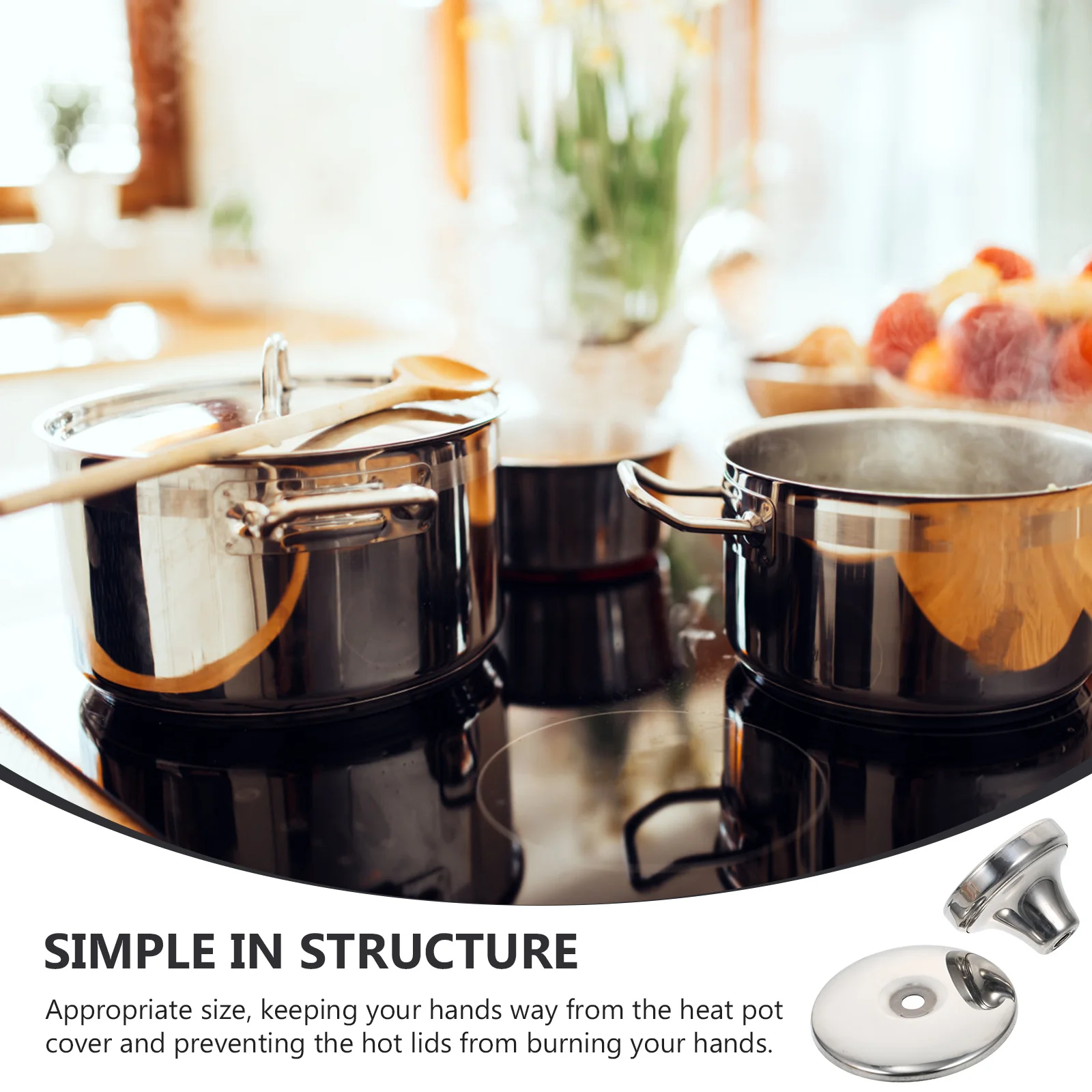 

4pcs Stainless Steel Pot Cover Knob Steamer Holding Knob Anti-Scald Cookware Handle Non-Slip Replacement For Frying Pan Soup Pot