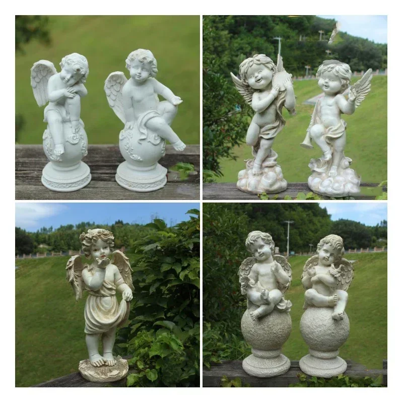 

European Garden Handmade Creative Statues Angel Figurines Wedding Gift Home Park Yard Resin Angel Craft Ornament Decoration Art