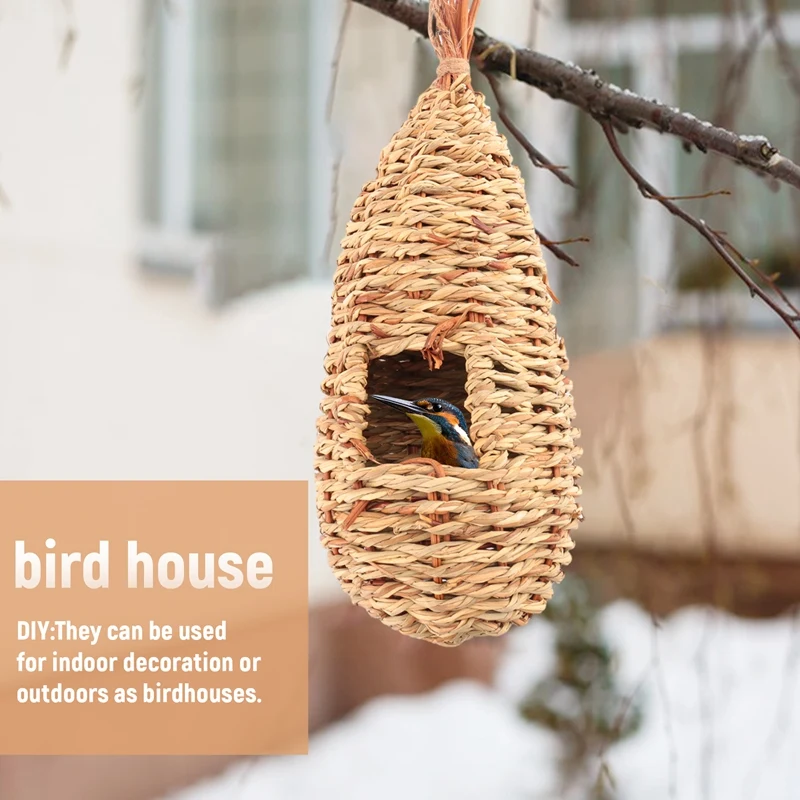 Garden Handing Birds Nest Box Breeding Swallows Nest Grass Hand Woven Birdhouses For Outdoors Hanging