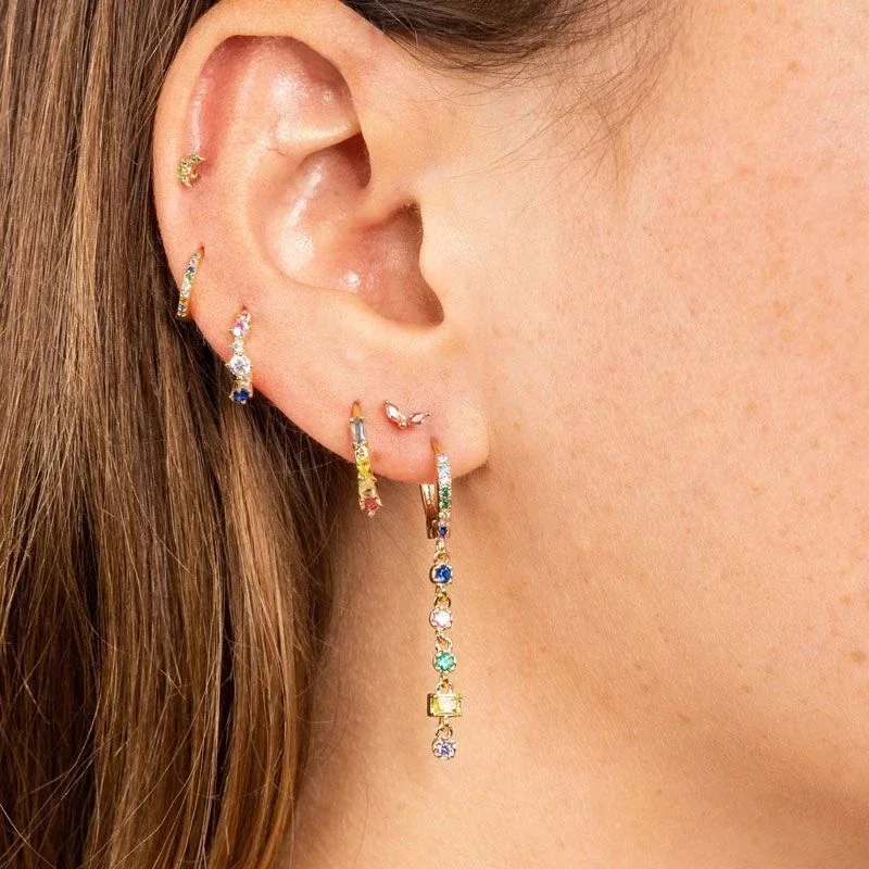 NEW 925 Sterling Silver Ear Needle Geometric Zircon Chain Hoop Earrings Colorful Crystal Pendant Earrings Luxury Fashion Jewelry