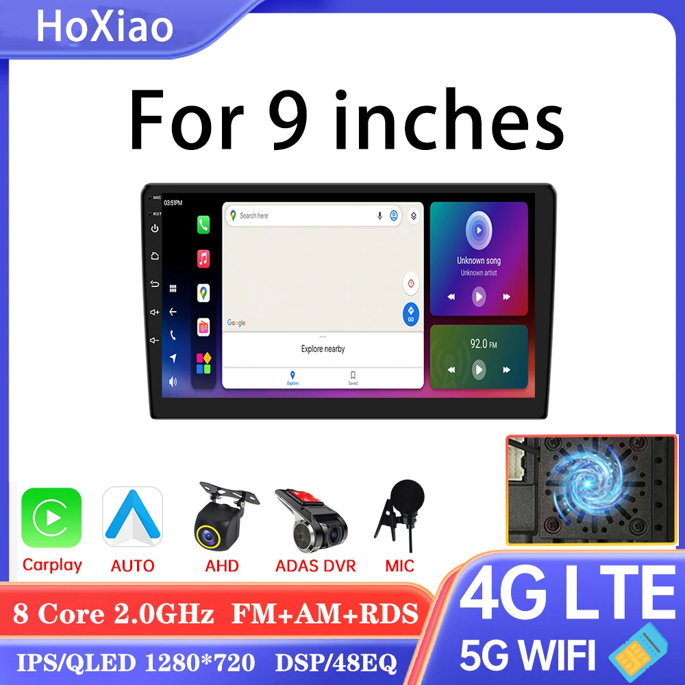 9 inches Android 12 Car Radio Video  2 din CarPlay 4G 8 cores GPS Navigation QLED Screen Multimedia Player Universal Audio 2 Din