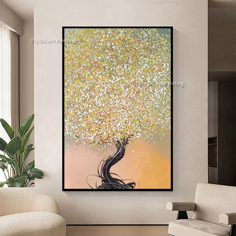 

Abstract Yellow Tree Landscape Canvas Thick Wall Art New Fashional Design Handpainted Brown Yellow Brich Forest Oil Painting
