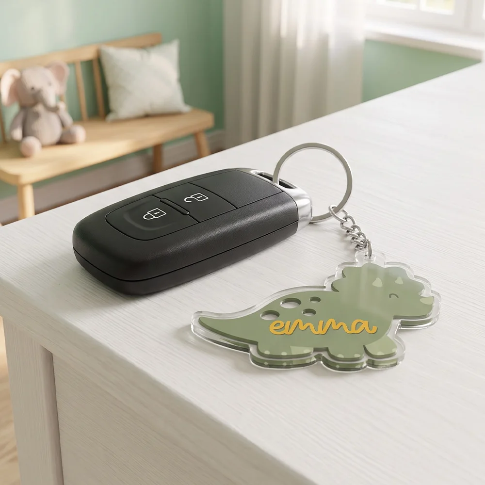 Custom Dinosaur Name Keychain, Personalised Gift for Kids